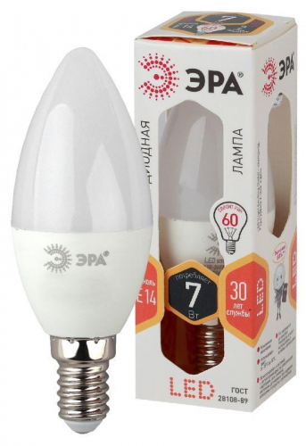 Лампа светодиодная B35-7w-827-E14 свеча 560лм ЭРА Б0020538
