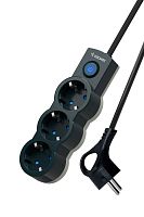 Удлинитель 3х1.5м с заземл. 10А IP20 2200Вт 220В защ. шторки ПВС 3х1 с выкл. черн. КОСМОС YKsm1.5m-3g-Z-V10A-B