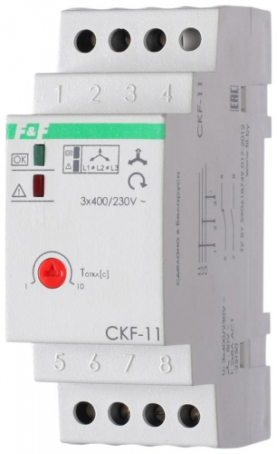 Реле контроля фаз для сетей с изолированной нейтралью CKF-11 (монтаж на DIN-рейке 35мм; регулировка задержки отключения; контроль чередования фаз; 3х400В 8А 1Z 1R IP20)(аналог ЕЛ-11Е) F&F EA04.004.003
