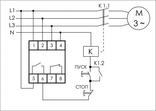 Реле контроля наличия и чередования фаз CKF-BT (монтаж на DIN-рейке 35мм; микропроцессорный; регулировка порога отключения и времени отключения; контроль верхнего и нижнего значений напряжения; 3х400/230+N 2х8А 1Z 1R IP20) F&F EA04.002.004 фото 2