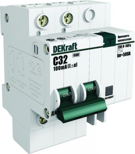 Выключатель автоматический дифференциального тока 2п (1P+N) C 32А 100мА тип AC ДИФ-101 со встроен. защит. от сверхтоков DEKraft 15205DEK