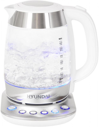 Чайник HYK-G4033 1.7л. 2200Вт (стекло) бел./серебр. HYUNDAI 1430083 фото 2