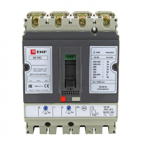 Выключатель автоматический 4п (3P+N) 100/20А 36кА ВА-99C Compact NS PROxima EKF mccb99C-100-20+N