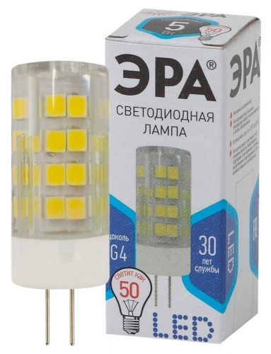 Лампа светодиодная JC-5w-220V-corn ceramics-840-G4 400лм ЭРА Б0027858