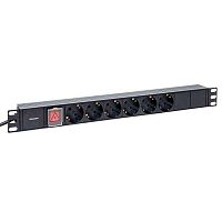 Блок PDU TERACOM 19дюйм 1U 16А/250В 6 роз. Schuko с выключат. шнур 2м 3х1.5кв.мм вилка Schuko корпус пластик черн. EKF TRC-HPD-LS-16A-6SH-2MSH