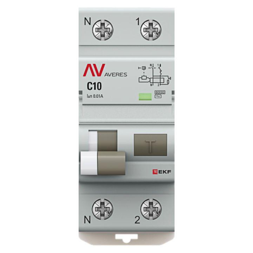 Выключатель автоматический дифференциального тока 2п (1P+N) C 10А 10мА тип AC 6кА DVA-6 AVERES EKF rcbo6-1pn-10C-10-ac-av фото 2