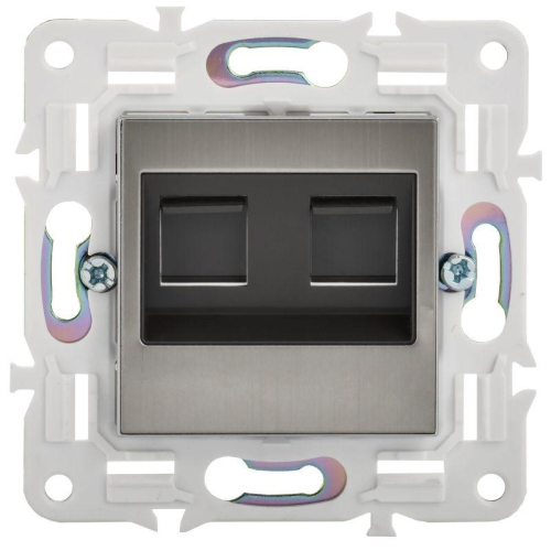 Розетка компьютерная двойн. RJ45 кат.5E SKANDY SK-K03N никель IEK SK-K20-1-K50 фото 2