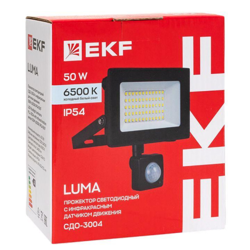 Прожектор светодиодный СДО-3004 50Вт 6500К IP54 с инфракрасным датчиком движения EKF FLL-3004-50D-6500 фото 3