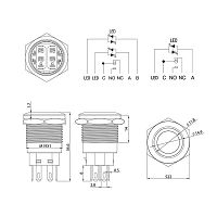 Кнопка антивандальная d19 12В Фикс (5с) ON-OFF/OFF-ON подсв/зел. Rexant 36-3423