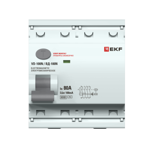 Выключатель дифференциального тока 4п 80А 100мА тип AC 6кА ВД-100N электромех. PROxima EKF E1046M80100 фото 2