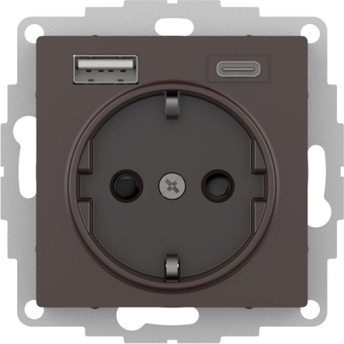 Розетка AtlasDesign 16А с 2-мя заряд. устройствами USB тип A+C 5В/2.4А 2х5В/1.2А механизм мокко SE ATN000632