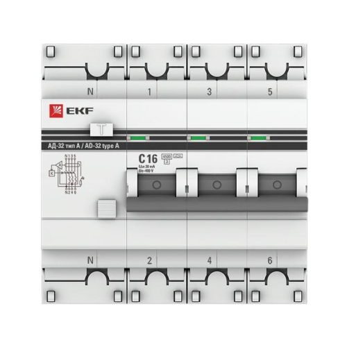 Выключатель автоматический дифференциального тока 4п (3P+N) 16А 30мА тип A АД-32 PROxima EKF DA32-16-30-4P-a-pro фото 4
