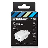 Адаптер сетевой ELX-РA04QC-C01 GaN 40Вт 1USB+1Type C 100-270В 5В-12В/3 3А QC бел. Ergolux 15294