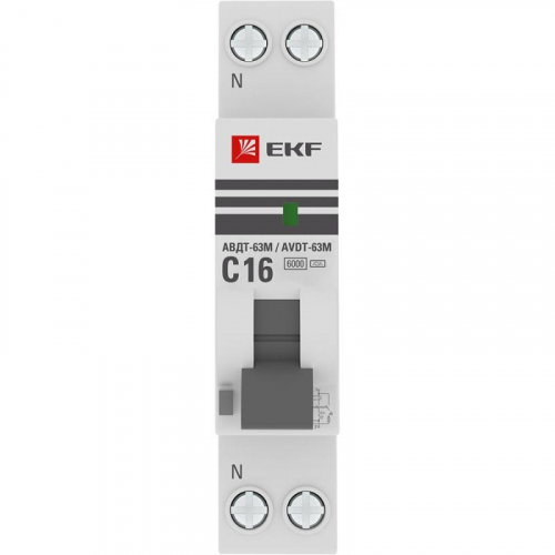 Выключатель автоматический дифференциального тока 1мод. C 16А 30мА тип А 6кА АВДТ-63М (электрон.) PROxima EKF D636EA16C30