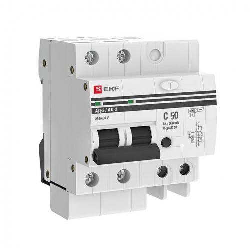 Выключатель автоматический дифференциального тока C 50А 300мА тип AC 6кА АД-2 (электрон.) защита 270В PROxima EKF DA2-6-50-300-pro фото 3
