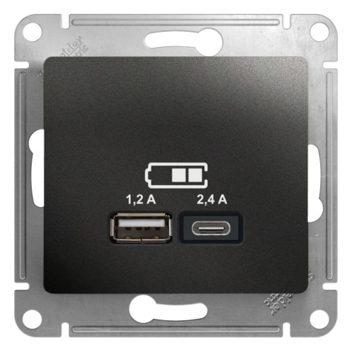 Механизм розетки USB GLOSSA A+С 5В/2.4А 2х5В/1.2А антрацит SchE GSL000739
