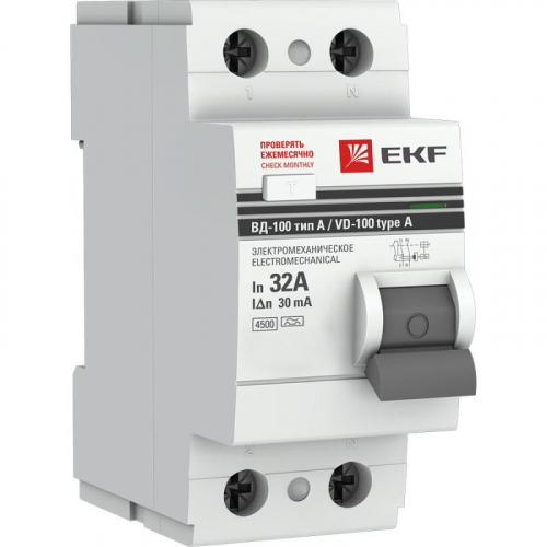 Выключатель дифференциального тока (УЗО) 2п 32А 30мА тип A ВД-100 (электромех.) PROxima EKF elcb-2-32-30-em-a-pro фото 2