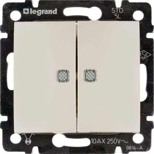 Выключатель 2-кл. СП Valena 10А IP31 250В с зел. подсветкой механизм сл. кость Leg 774328 фото 5