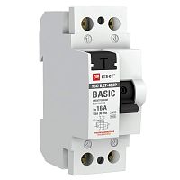 Выключатель дифференциального тока (УЗО) 2п 16А 10мА ВДТ-40 (электрон.) Basic EKF elcb-2-16-10e-sim