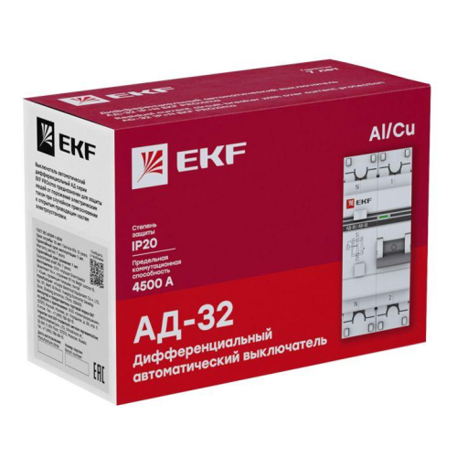 Выключатель автоматический дифференциального тока 2п (1P+N) C 50А 30мА тип AC 4.5кА АД-32 защита 270В электрон. PROxima EKF DA32-50-30-pro фото 3