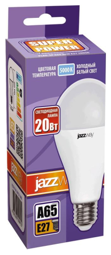 Лампа светодиодная PLED-SP 20Вт A65 5000К холод. бел. E27 230В/50Гц JazzWay 5009462A фото 2