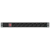 Блок PDU TERACOM PRO 19дюйм 1U 10А/250В 8 роз. Schuko с выключат. без шнура питания вх. разъем C14 корпус алюм. черн. EKF TRP-HPD-LS-10A-8SH-C14