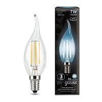 Лампа светодиодная филаментная Black Filament 7Вт свеча на ветру 4100К нейтр. бел. E14 580лм GAUSS 104801207