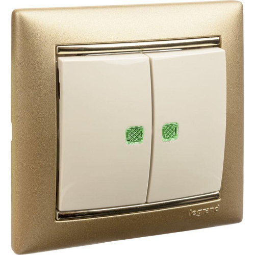 Выключатель 2-кл. СП Valena 10А IP31 250В с зел. подсветкой механизм сл. кость Leg 774328 фото 3