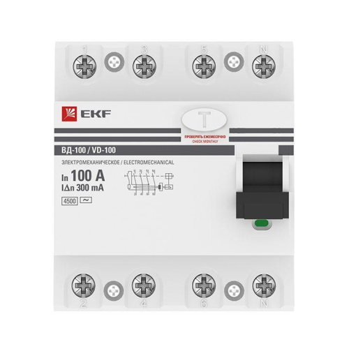 Выключатель дифференциального тока (УЗО) 4п 100А 300мА тип AC ВД-100 (электромех.) PROxima EKF elcb-4-100-300-em-pro фото 2