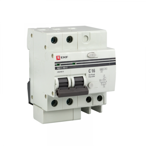 Выключатель автоматический дифференциального тока C 50А 100мА тип AC 6кА АД-2 S  (электрон.) защита 270В PROxima EKF DA2-6-50-100S-pro фото 2