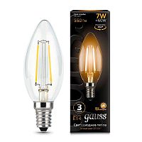 Лампа светодиодная филаментная Black Filament 7Вт свеча 2700К тепл. бел. E14 550лм GAUSS 103801107