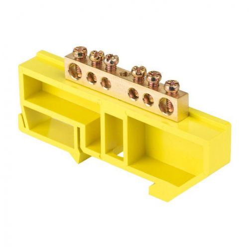 Шина нулевая N 6х9 6 отверстий желтый изолятор на DIN-рейку латунь розн. стикер PROxima EKF sn0-63-06-dz-r