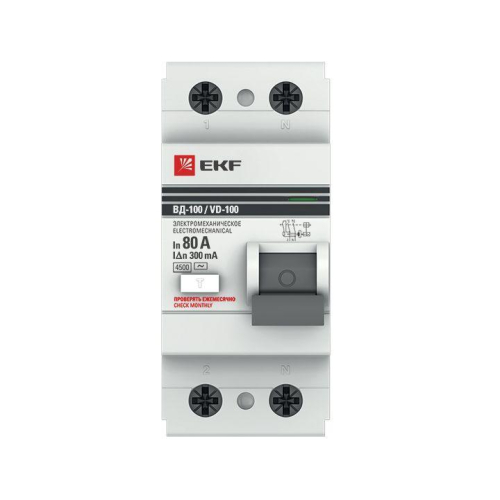 Выключатель дифференциального тока (УЗО) 2п 80А 300мА тип AC ВД-100 (электромех.) PROxima EKF elcb-2-80-300-em-pro фото 2
