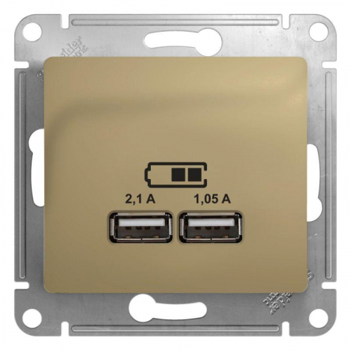 Механизм розетки USB 1-м СП Glossa 5В/2100мА 2х5В/1050мА титан SchE GSL000433
