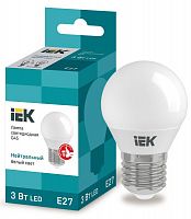 Лампа светодиодная Eco G45 3Вт шар 4000К нейтр. бел. E27 216лм 230-240В IEK LLE-G45-3-230-40-E27