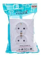 Розетка 2-м СП VESNA с заземл. со шторками ПБТ бел. LEZARD 742-0200-178B