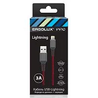 Кабель USB-Lightning ELX-CDC09-C43 3А 1.5м черн./красн. ткань зарядка+ПД коробка Ergolux 15310