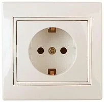 Розетка 1-м СП Plano 1-206-02 16А IP20 250В 2P+E Schuko защ. шторки сл. кость Intro Б0029846