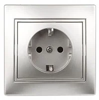 Розетка 1-м СП Plano 1-202-03 16А IP20 250В 2P+E Schuko алюм. Intro Б0030058