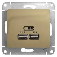 Механизм розетки USB 1-м СП Glossa 5В/2100мА 2х5В/1050мА титан SchE GSL000433