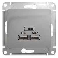 Механизм розетки USB 1-м СП Glossa 5В/2100мА 2х5В/1050мА алюм. SchE GSL000333